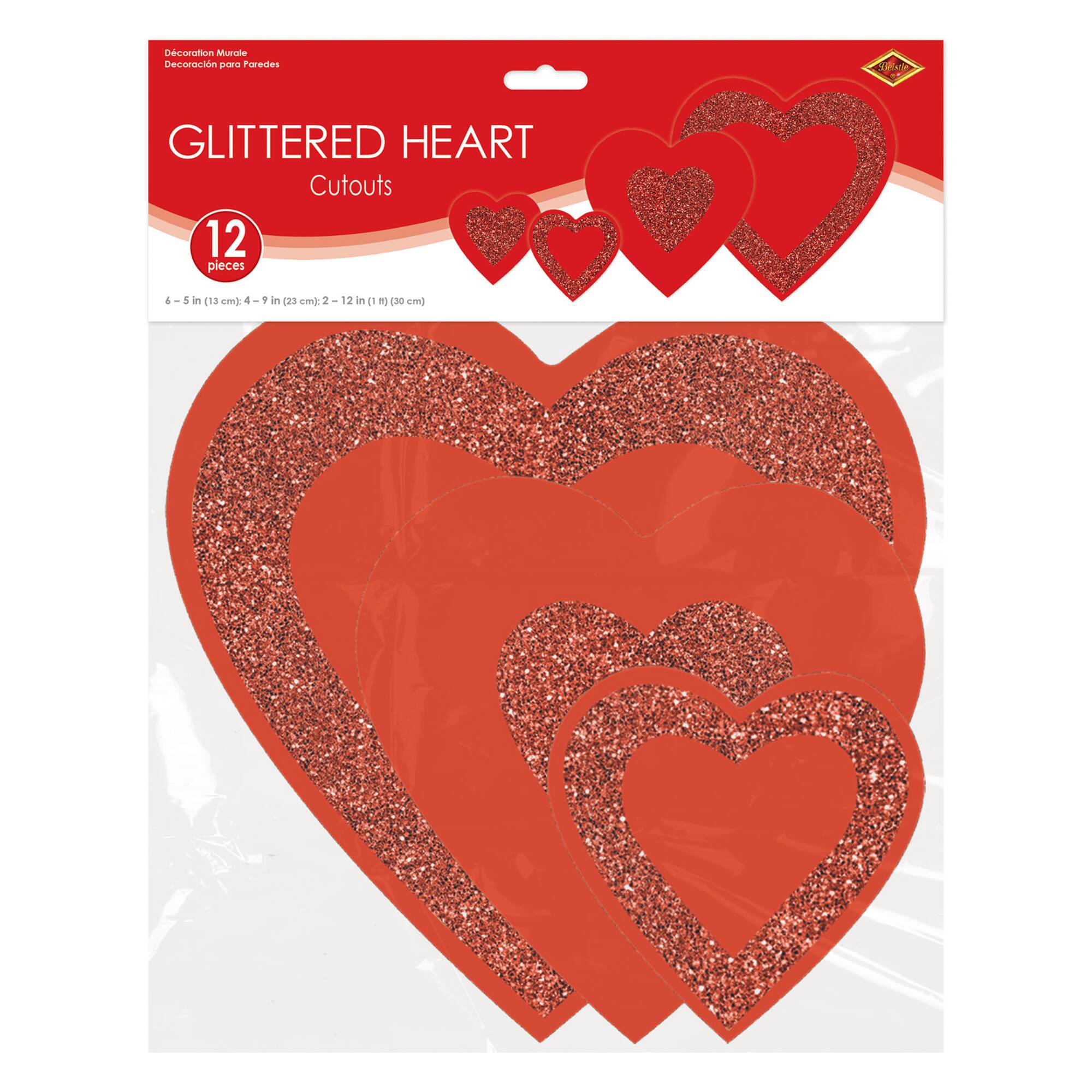 Beistle Red Glittered Heart Cutouts, 12ct.
